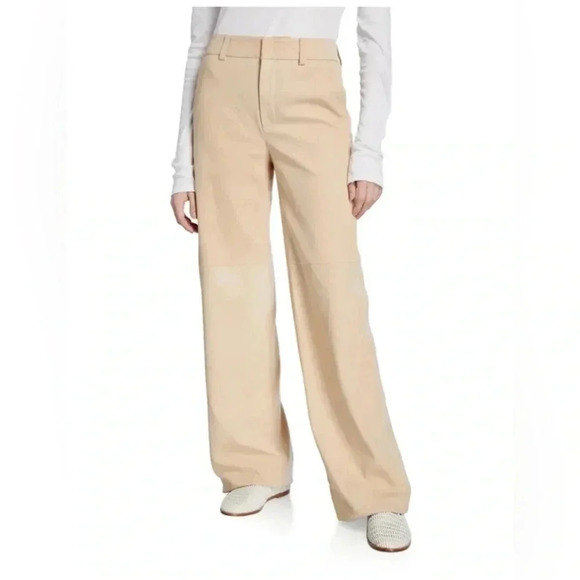Wayf New With Tag Faux Leather Straight Leg Pants Beige size Medium - Picture 1 of 6